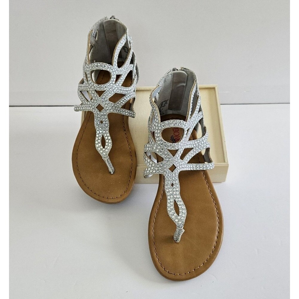 Bongo Girls Silver Rhinestone Woven Open Toe Sandals Gladiator Size 13